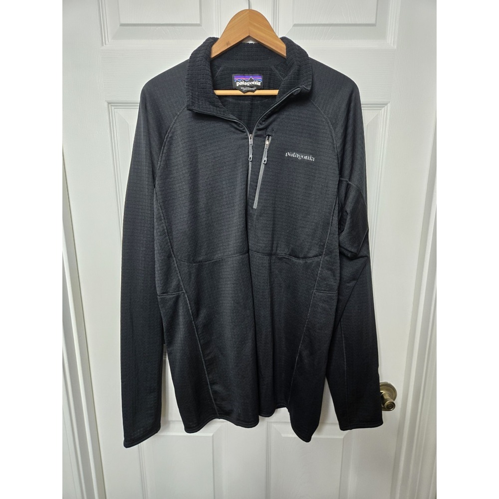 Patagonia Jacket Polartec XXL Black Regulator R1 Grid Fleece 1/2 Zip Pullover